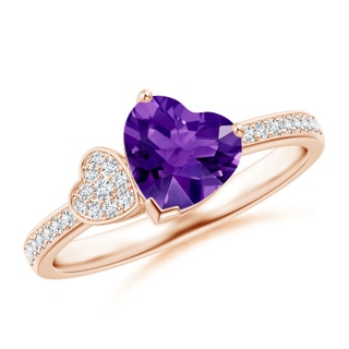 7mm AAAA Heart-Shaped Amethyst Ring with Pave Diamonds in Rose Gold