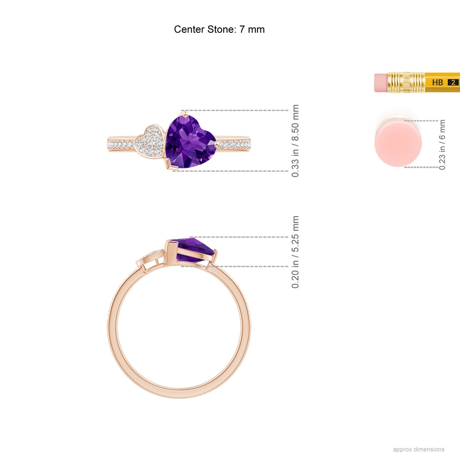 7mm AAAA Heart-Shaped Amethyst Ring with Pave Diamonds in Rose Gold ruler