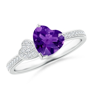 7mm AAAA Heart-Shaped Amethyst Ring with Pave Diamonds in White Gold