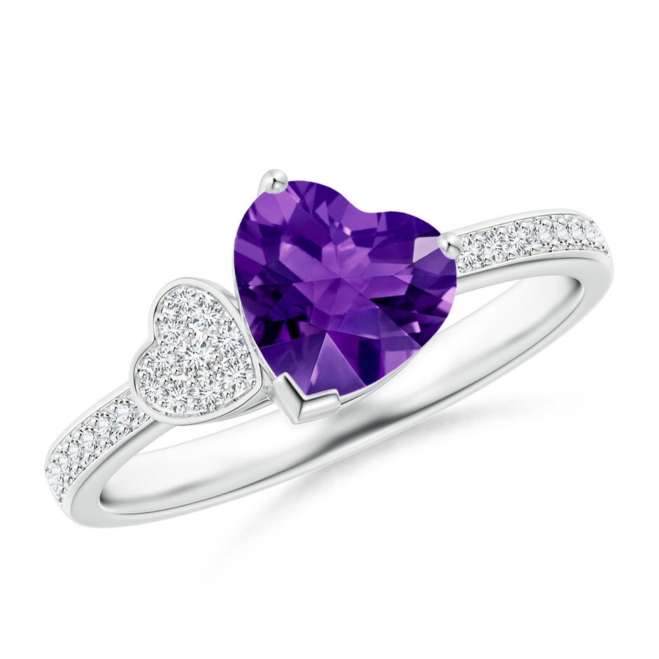 7mm AAAA Heart-Shaped Amethyst Ring with Pave Diamonds in White Gold 