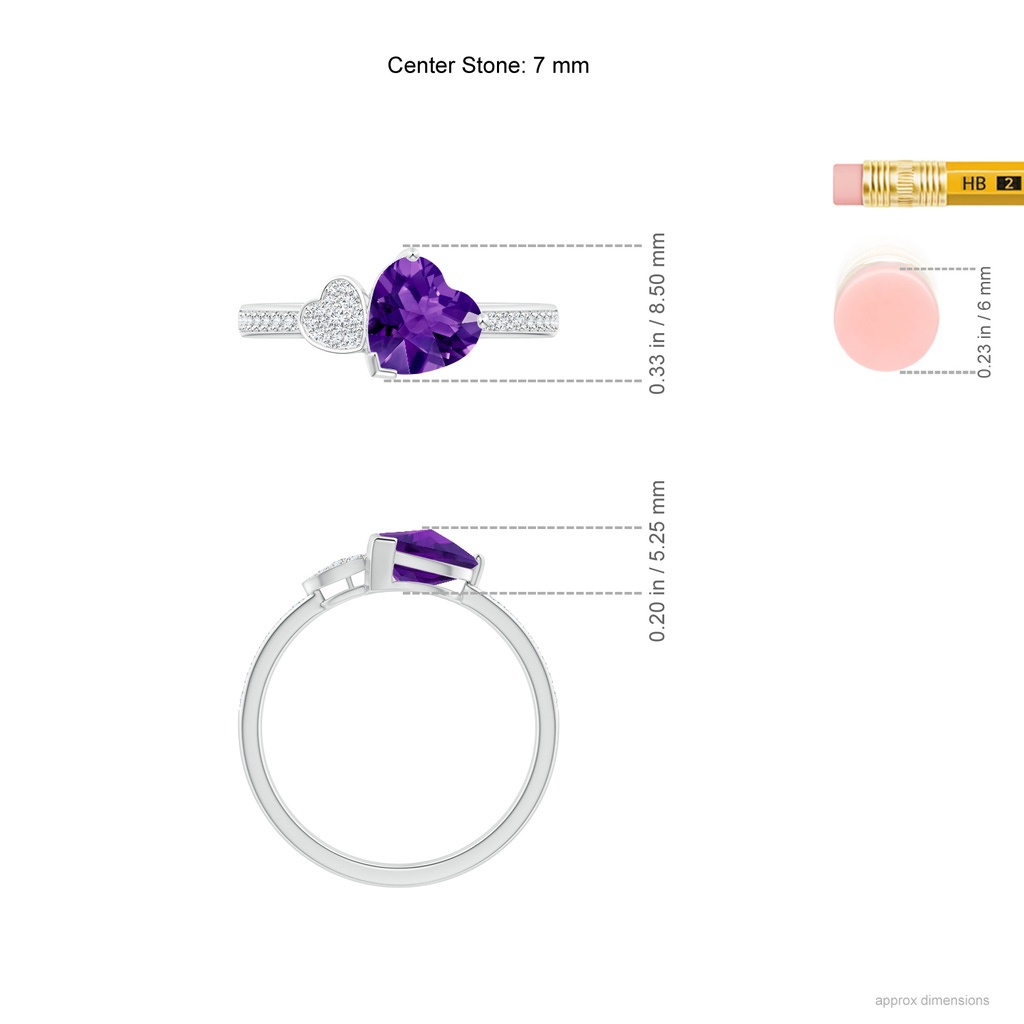 7mm AAAA Heart-Shaped Amethyst Ring with Pave Diamonds in White Gold Ruler