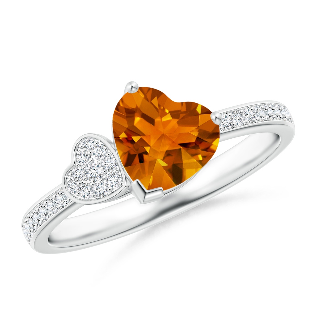 7mm AAAA Heart-Shaped Citrine Ring with Pave Diamonds in White Gold