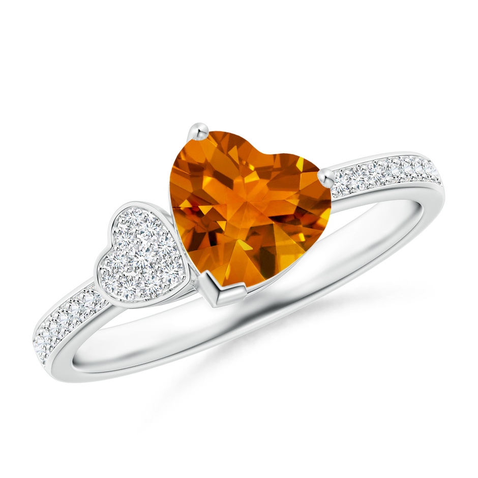 7mm AAAA Heart-Shaped Citrine Ring with Pave Diamonds in White Gold 