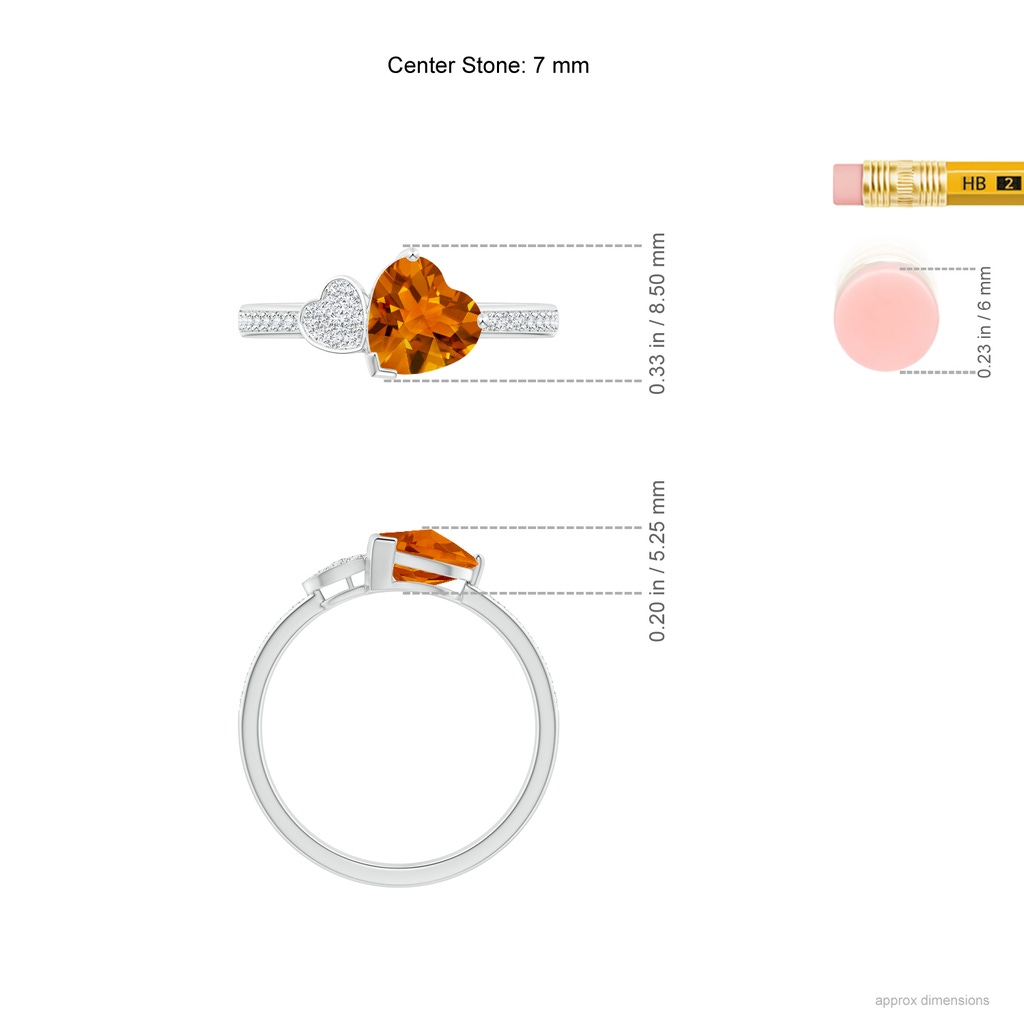 7mm AAAA Heart-Shaped Citrine Ring with Pave Diamonds in White Gold Ruler