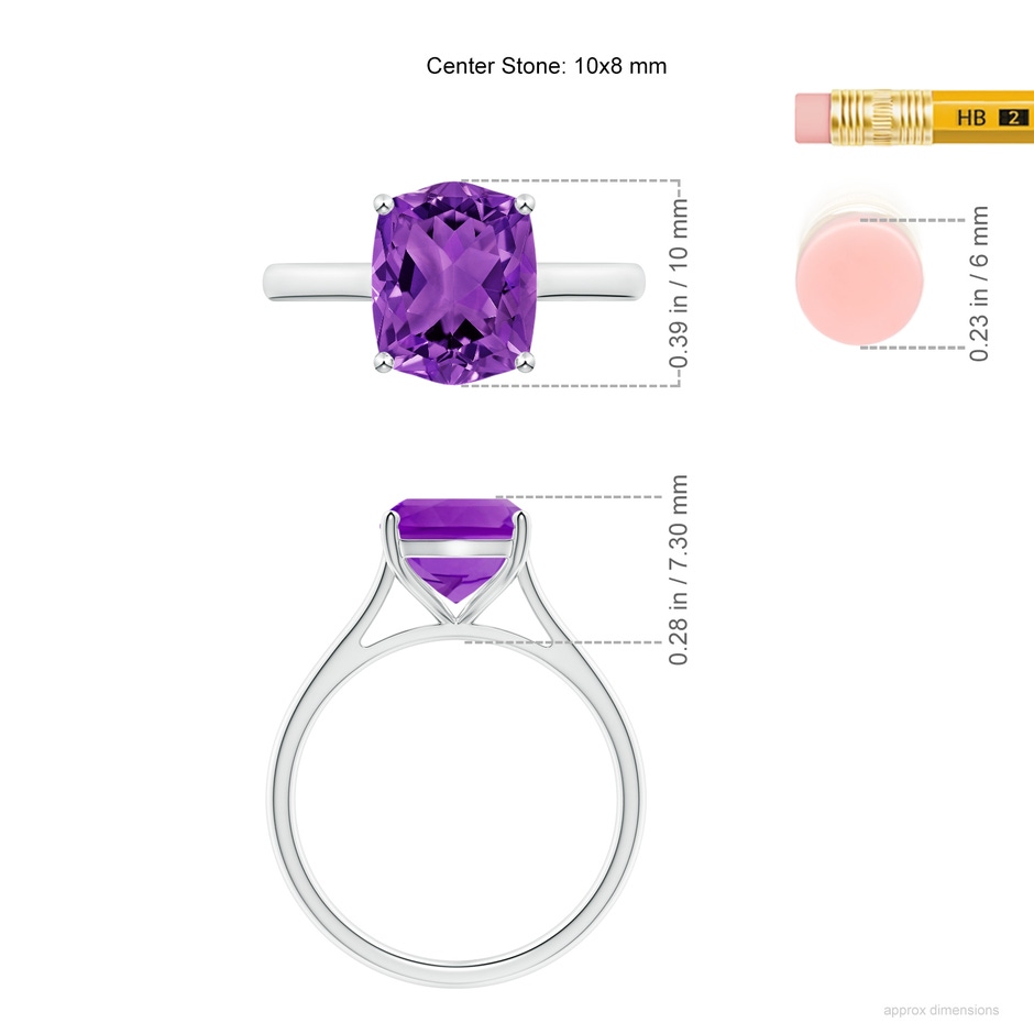 10x8mm AAAA Rectangular Cushion Amethyst Cocktail Ring in White Gold ruler