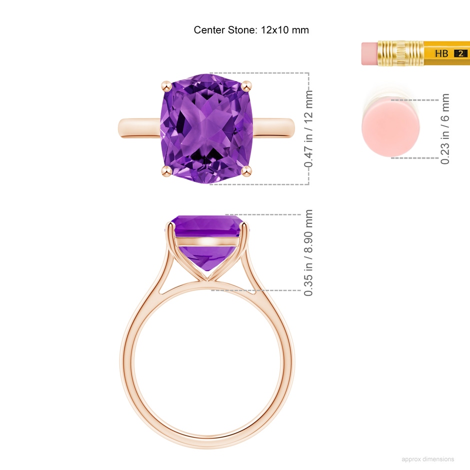 12x10mm AAAA Rectangular Cushion Amethyst Cocktail Ring in Rose Gold ruler