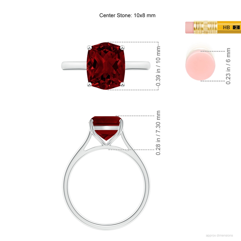 10x8mm AAAA Rectangular Cushion Garnet Cocktail Ring in P950 Platinum ruler