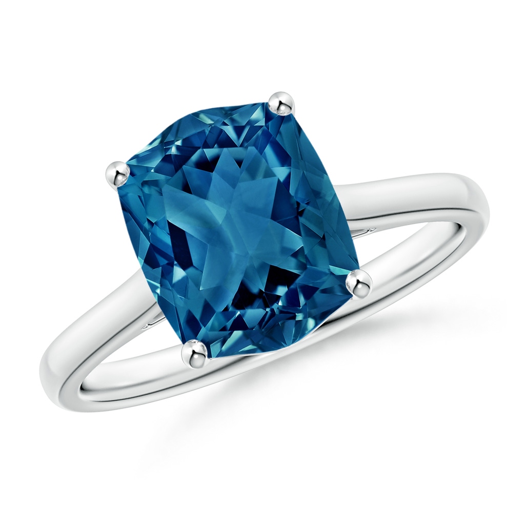 10x8mm AAAA Rectangular Cushion London Blue Topaz Cocktail Ring in White Gold