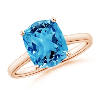 10x8mm AAAA Rectangular Cushion Swiss Blue Topaz Cocktail Ring in Rose Gold