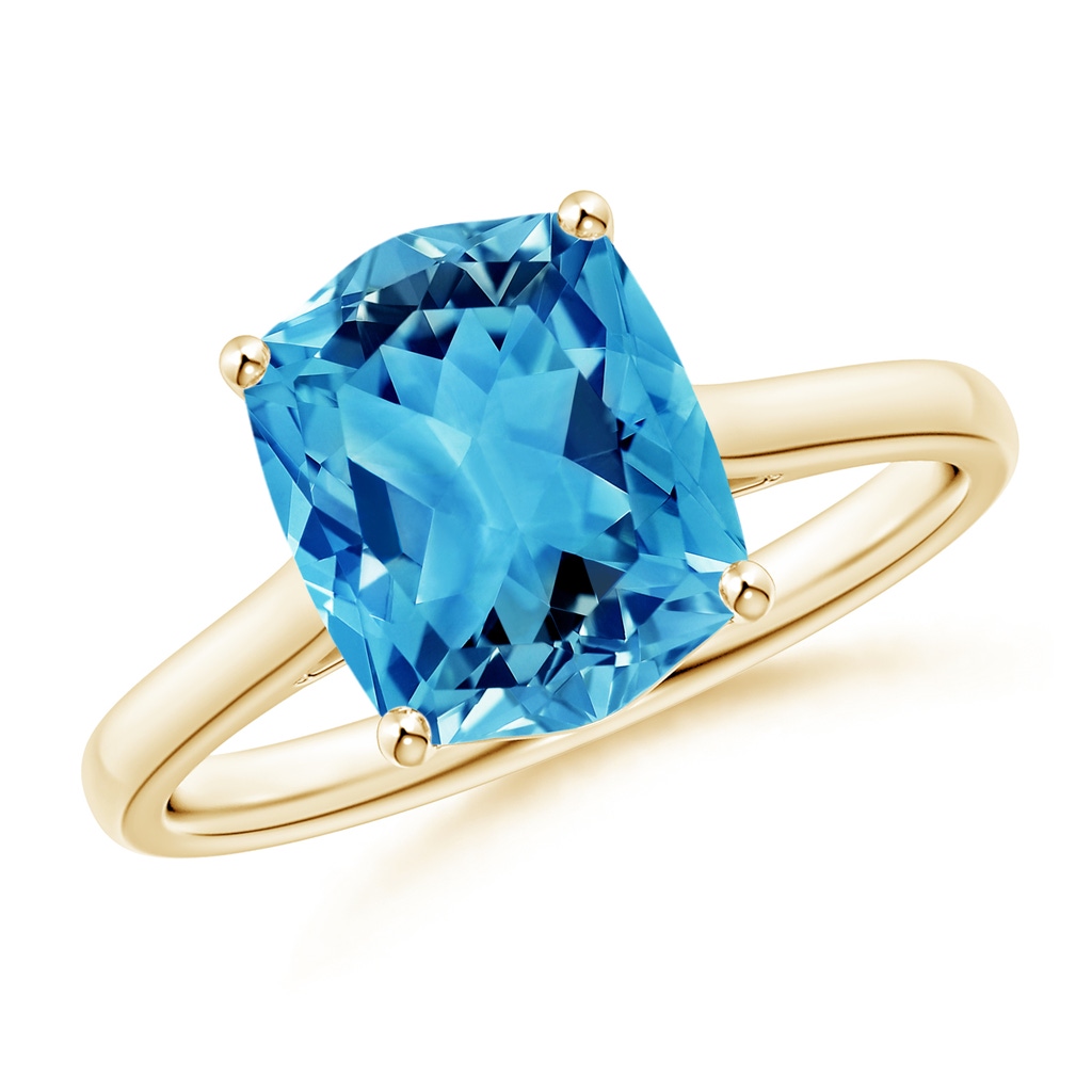 10x8mm AAAA Rectangular Cushion Swiss Blue Topaz Cocktail Ring in Yellow Gold