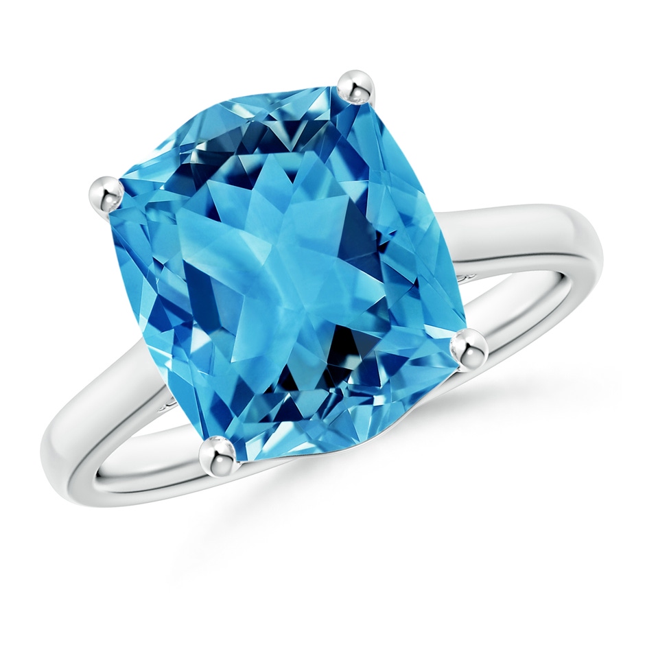 12x10mm AAAA Rectangular Cushion Swiss Blue Topaz Cocktail Ring in P950 Platinum 