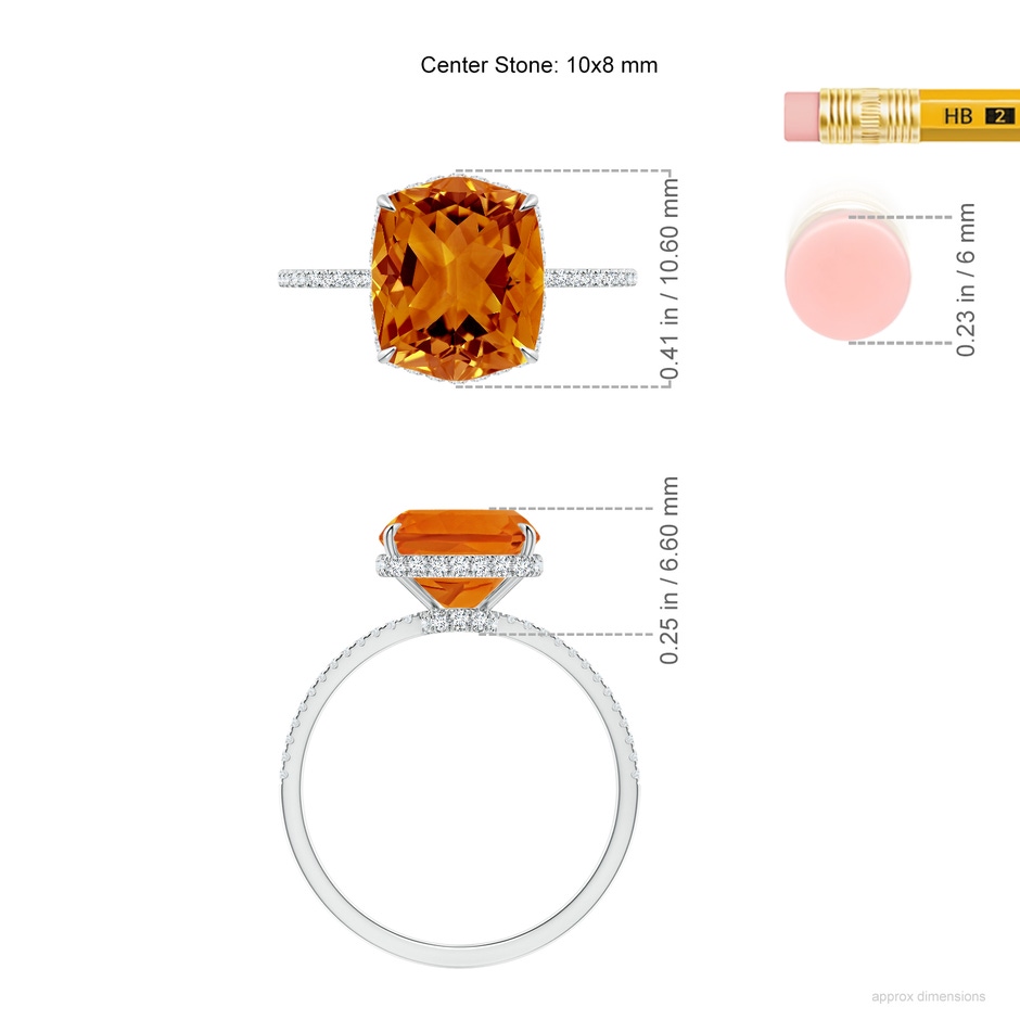 10x8mm AAAA Rectangular Cushion Citrine Hidden Halo Cocktail Ring in White Gold ruler