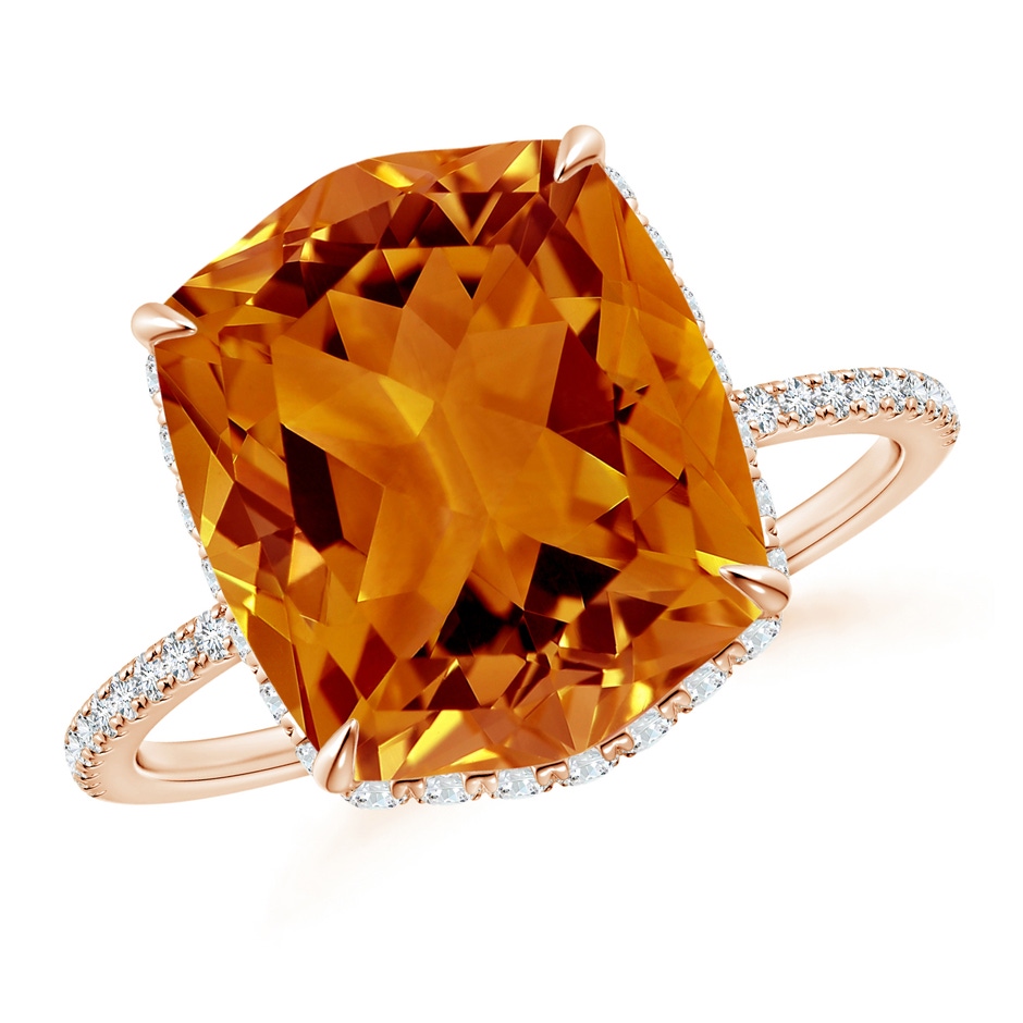 12x10mm AAAA Rectangular Cushion Citrine Hidden Halo Cocktail Ring in Rose Gold 