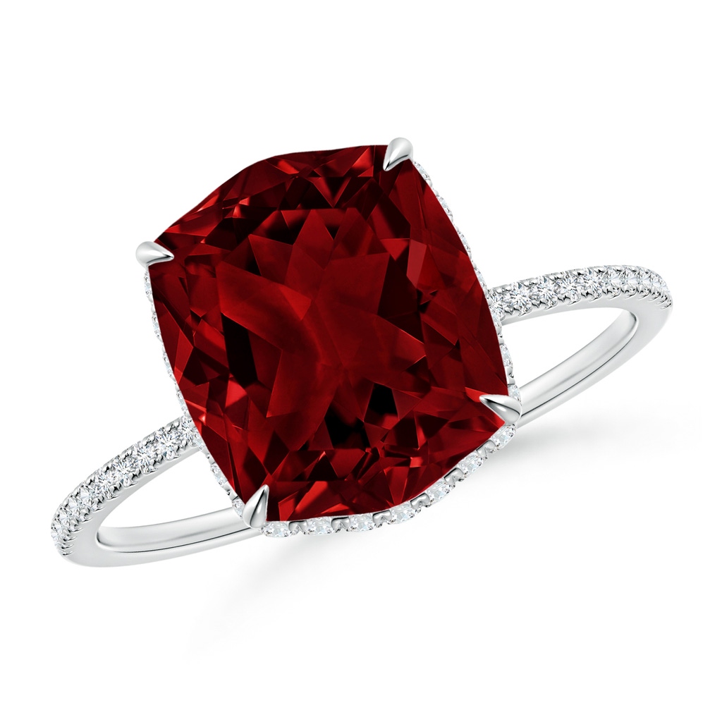 10x8mm AAAA Rectangular Cushion Garnet Hidden Halo Cocktail Ring in White Gold