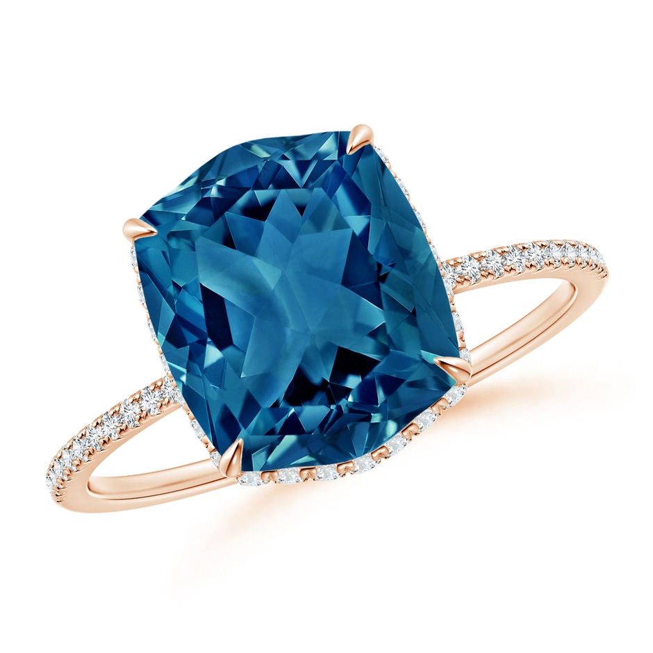 10x8mm AAAA Rectangular Cushion London Blue Topaz Hidden Halo Cocktail Ring in Rose Gold 