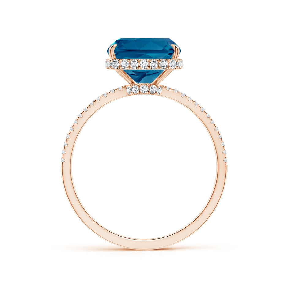 10x8mm AAAA Rectangular Cushion London Blue Topaz Hidden Halo Cocktail Ring in Rose Gold side-1