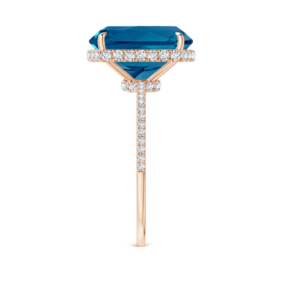 12x10mm AAAA Rectangular Cushion London Blue Topaz Hidden Halo Cocktail Ring in 9K Rose Gold side-2