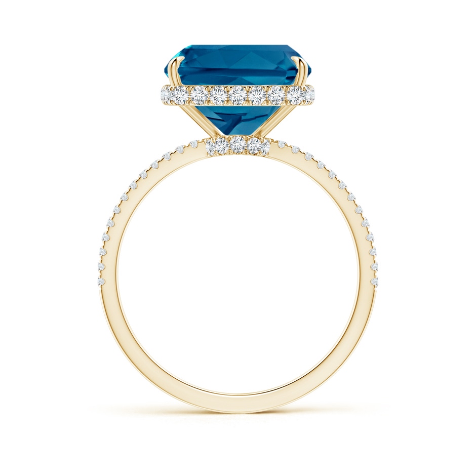 12x10mm AAAA Rectangular Cushion London Blue Topaz Hidden Halo Cocktail Ring in Yellow Gold side-1