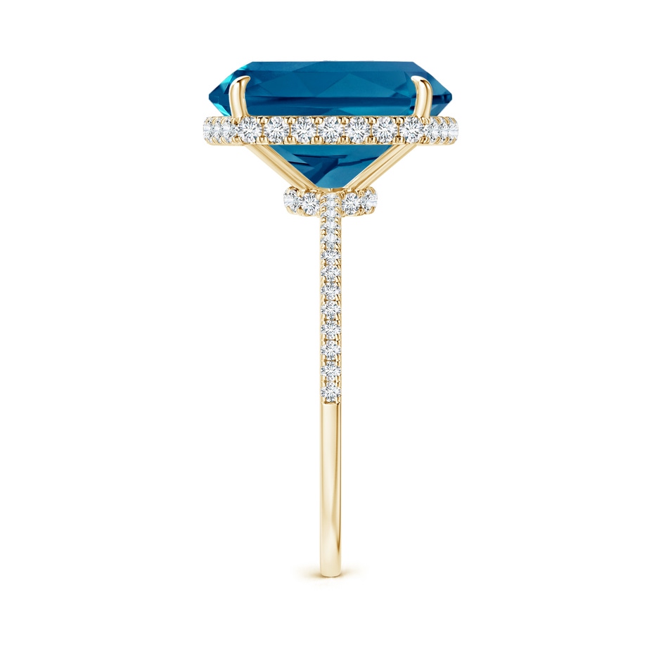 12x10mm AAAA Rectangular Cushion London Blue Topaz Hidden Halo Cocktail Ring in Yellow Gold side-2