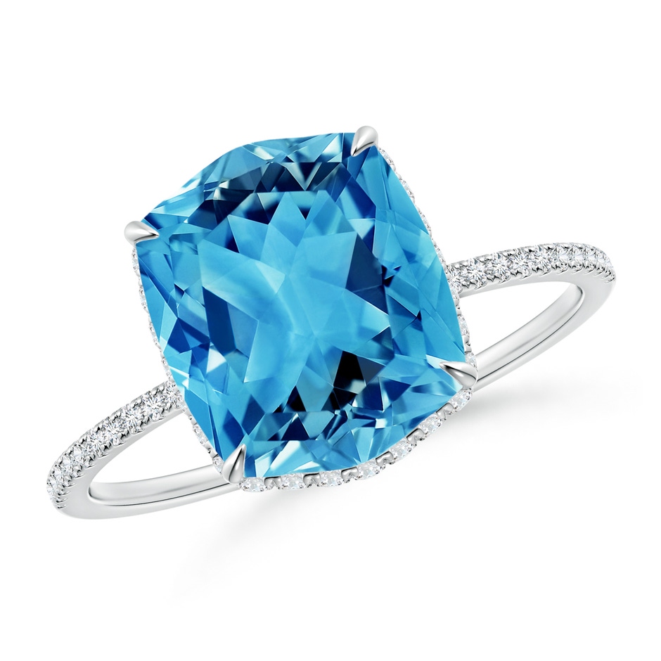 10x8mm AAAA Rectangular Cushion Swiss Blue Topaz Hidden Halo Cocktail Ring in White Gold 