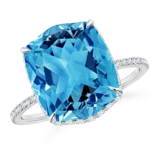 12x10mm AAAA Rectangular Cushion Swiss Blue Topaz Hidden Halo Cocktail Ring in White Gold