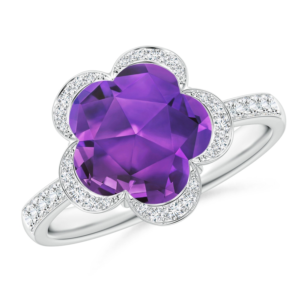 10mm AAAA Five-Petal Flower Amethyst Backset Ring with Diamonds in White Gold