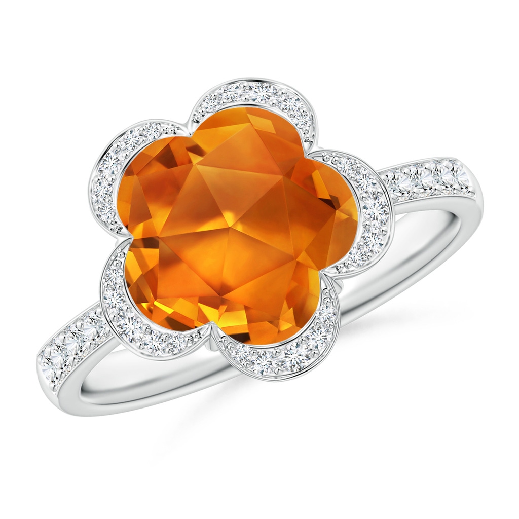 10mm AAAA Five-Petal Flower Citrine Backset Ring with Diamonds in White Gold