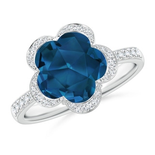 10mm AAAA Five-Petal Flower London Blue Topaz Backset Ring with Diamonds in P950 Platinum