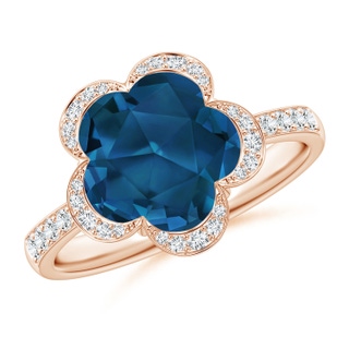 10mm AAAA Five-Petal Flower London Blue Topaz Backset Ring with Diamonds in Rose Gold