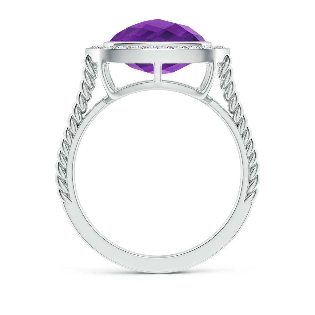 10mm AAAA Cushion Amethyst Twisted Rope Ring with Diamond Halo in White Gold Side-1