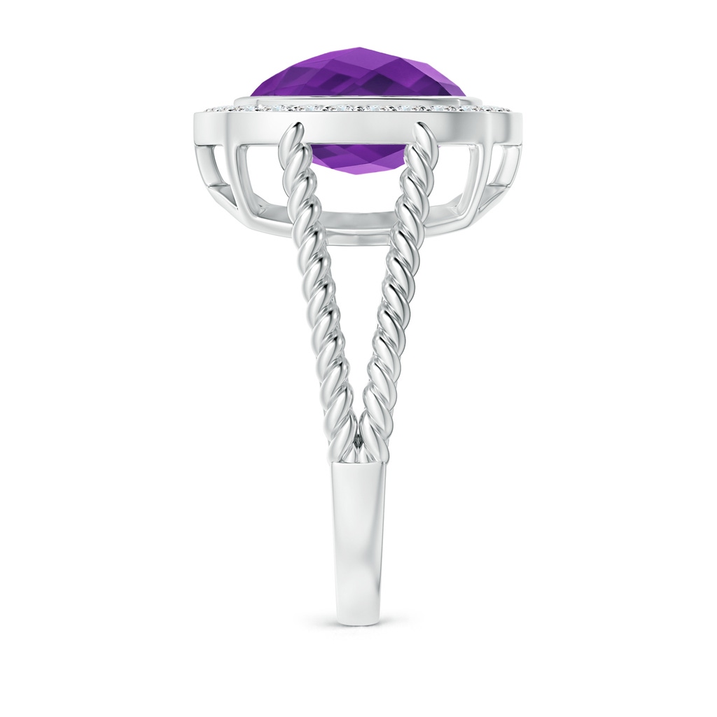 10mm AAAA Cushion Amethyst Twisted Rope Ring with Diamond Halo in White Gold Side-2