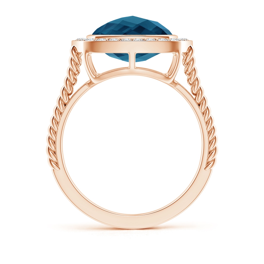 10mm AAAA Cushion London Blue Topaz Twisted Rope Ring with Diamond Halo in Rose Gold - side_1