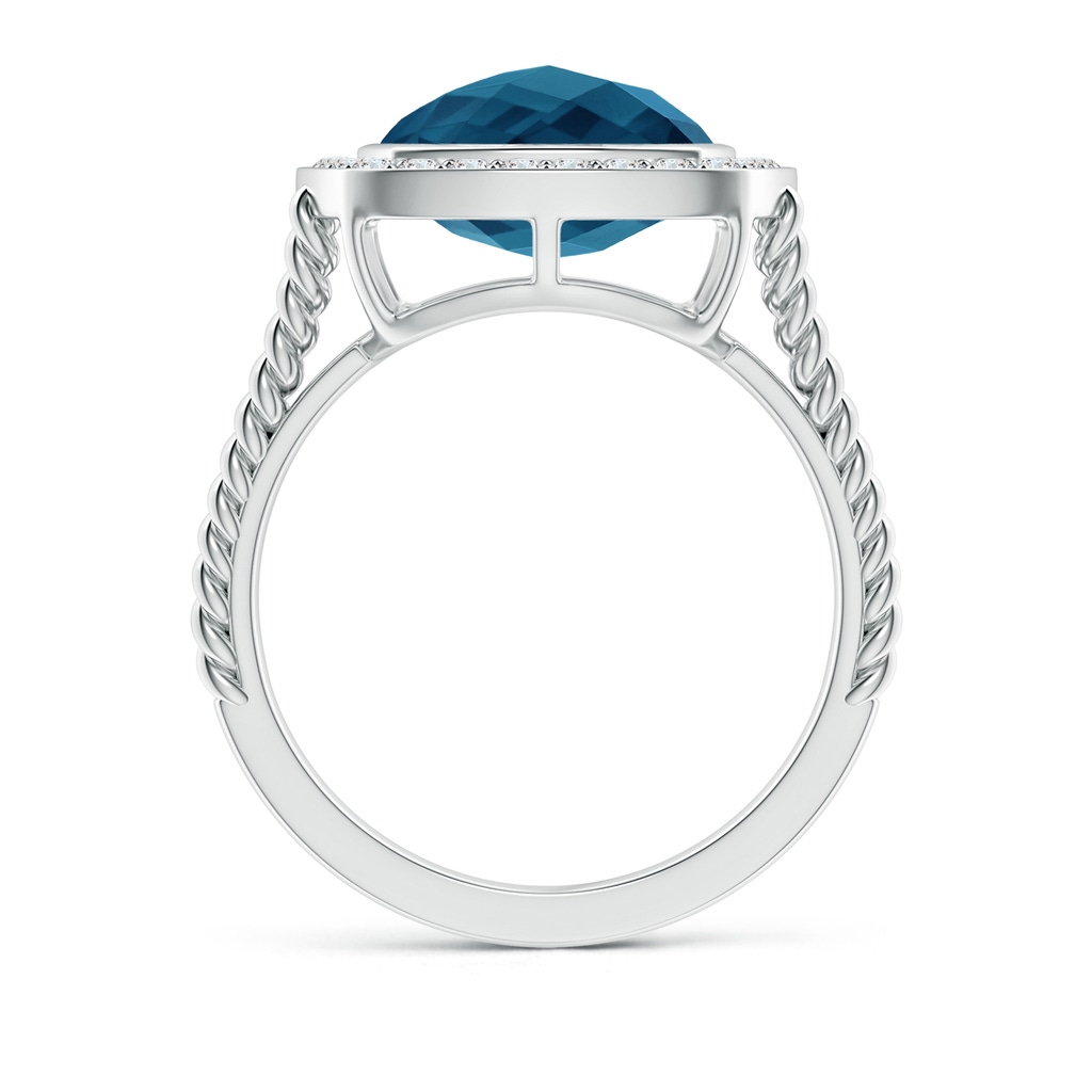 10mm AAAA Cushion London Blue Topaz Twisted Rope Ring with Diamond Halo in White Gold - side_1