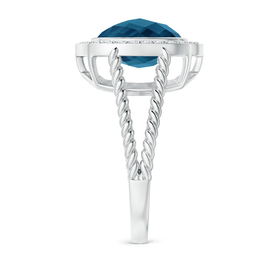 10mm AAAA Cushion London Blue Topaz Twisted Rope Ring with Diamond Halo in White Gold side-2