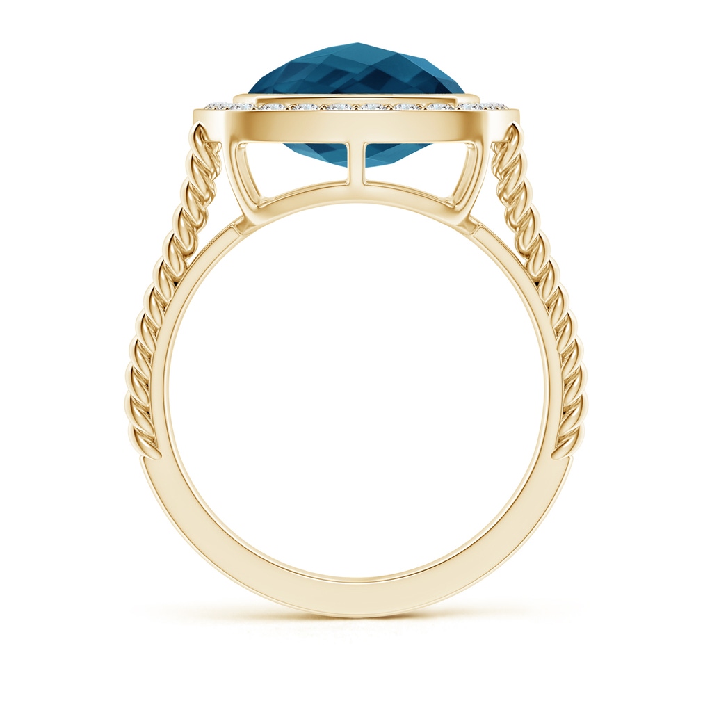 10mm AAAA Cushion London Blue Topaz Twisted Rope Ring with Diamond Halo in Yellow Gold - side_1