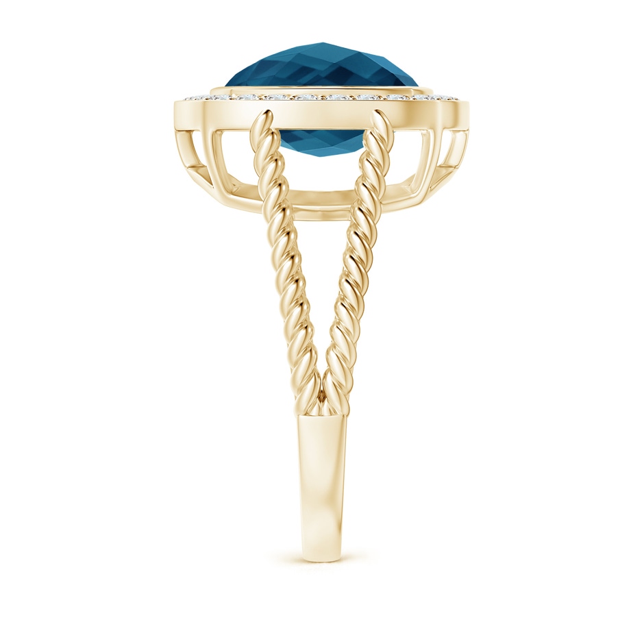 10mm AAAA Cushion London Blue Topaz Twisted Rope Ring with Diamond Halo in Yellow Gold side-2