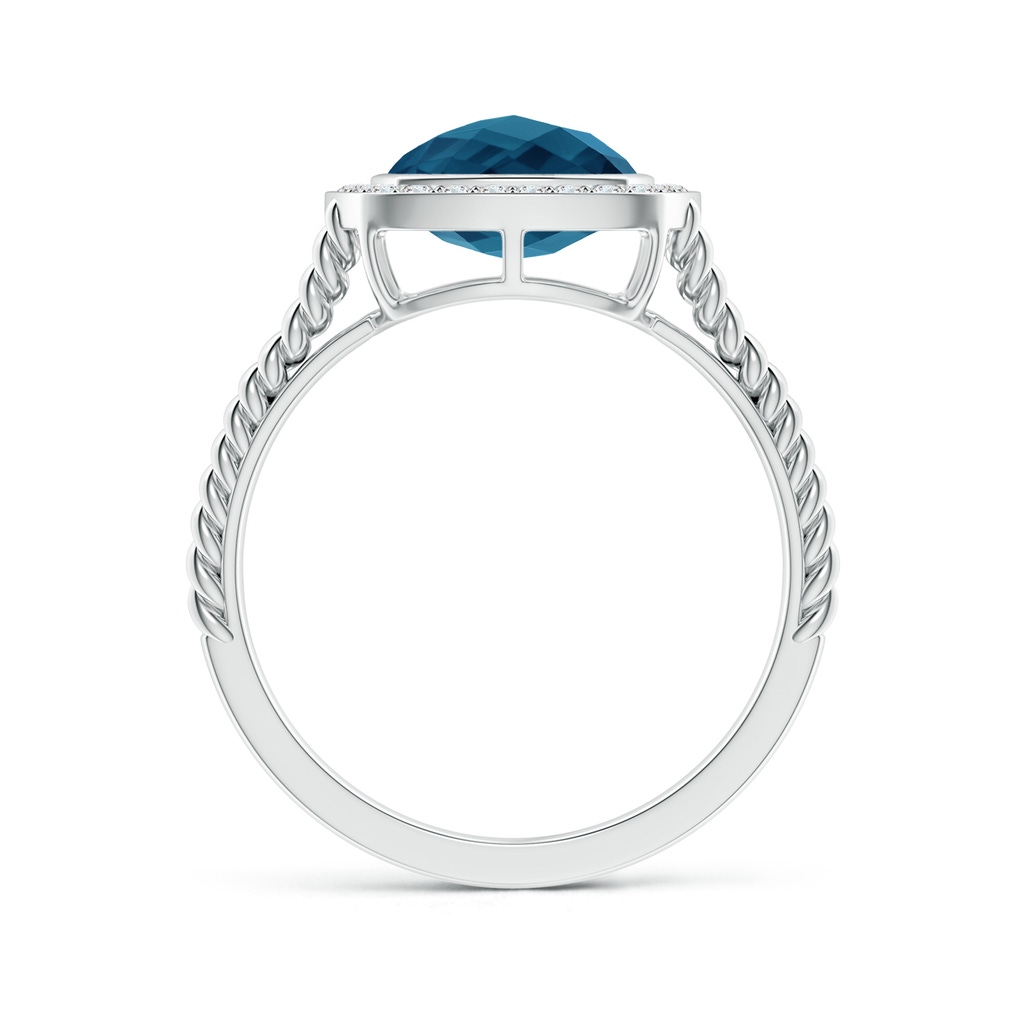 8mm AAAA Cushion London Blue Topaz Twisted Rope Ring with Diamond Halo in P950 Platinum Side-1