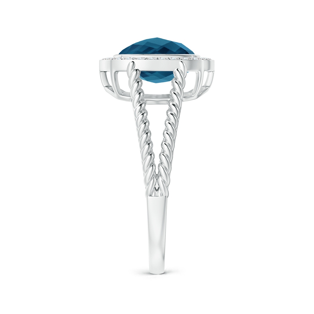 8mm AAAA Cushion London Blue Topaz Twisted Rope Ring with Diamond Halo in P950 Platinum Side-2