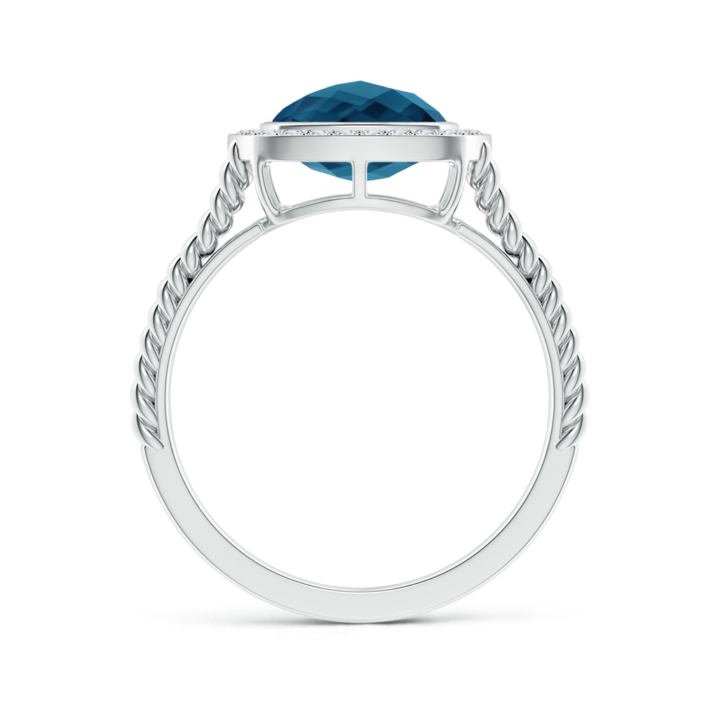 8mm AAAA Cushion London Blue Topaz Twisted Rope Ring with Diamond Halo in White Gold - side_1