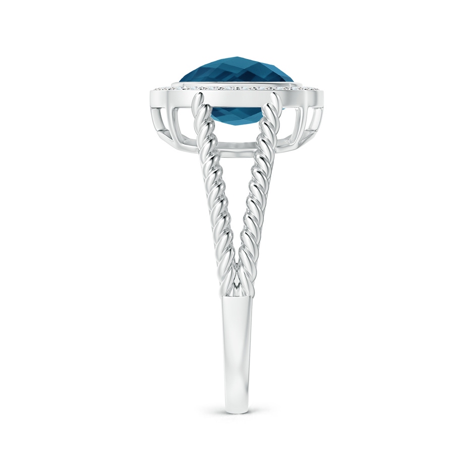 8mm AAAA Cushion London Blue Topaz Twisted Rope Ring with Diamond Halo in White Gold side-2