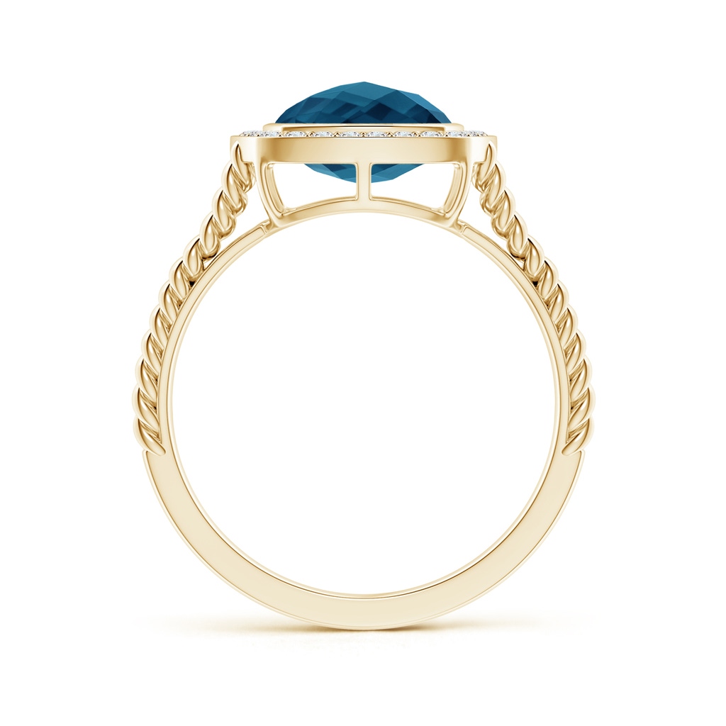 8mm AAAA Cushion London Blue Topaz Twisted Rope Ring with Diamond Halo in Yellow Gold - side_1