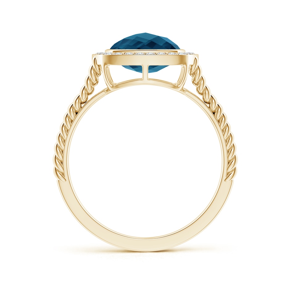 8mm AAAA Cushion London Blue Topaz Twisted Rope Ring with Diamond Halo in Yellow Gold side-1