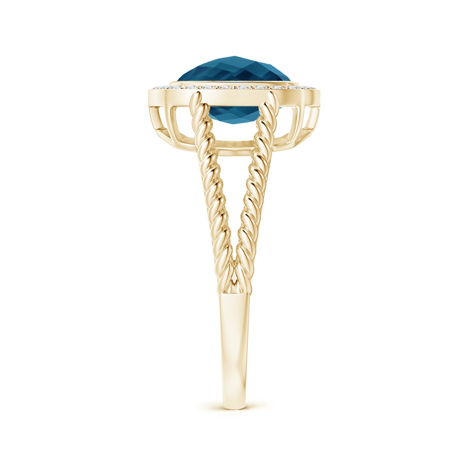 8mm AAAA Cushion London Blue Topaz Twisted Rope Ring with Diamond Halo in Yellow Gold side-2