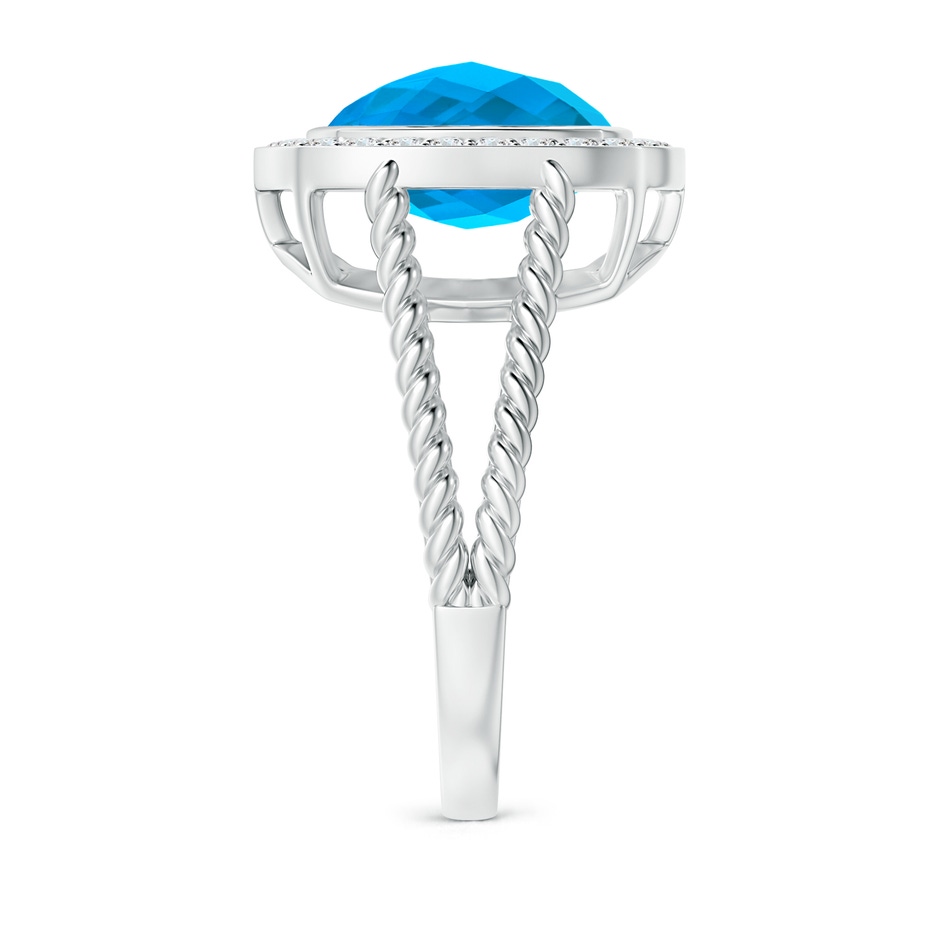 10mm AAAA Cushion Swiss Blue Topaz Twisted Rope Ring with Diamond Halo in White Gold side-2