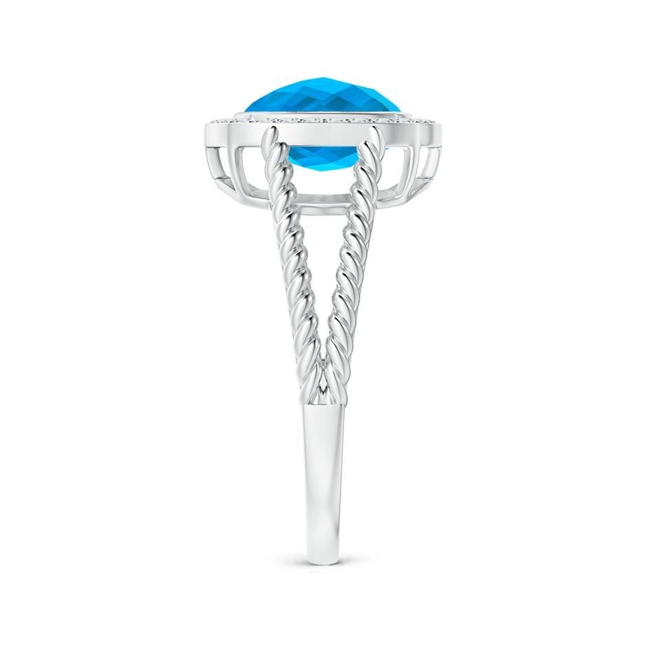 8mm AAAA Cushion Swiss Blue Topaz Twisted Rope Ring with Diamond Halo in White Gold side-2