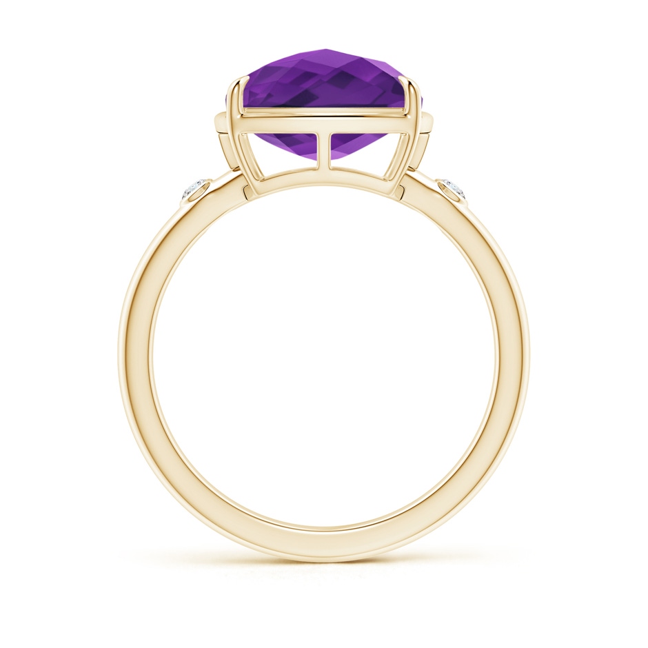 10mm AAAA Cushion Amethyst Cocktail Ring with Bezel Diamonds in Yellow Gold side-1