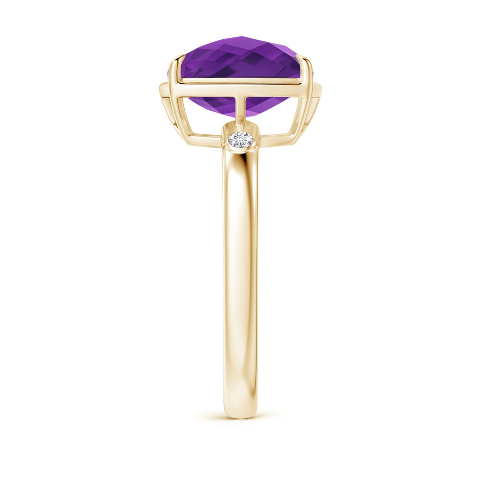 10mm AAAA Cushion Amethyst Cocktail Ring with Bezel Diamonds in Yellow Gold side-2