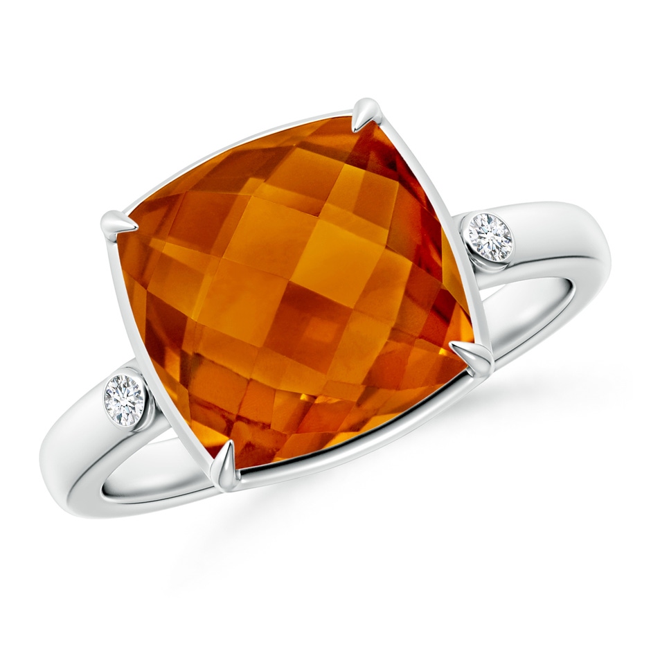 10mm AAAA Cushion Citrine Cocktail Ring with Bezel Diamonds in White Gold 
