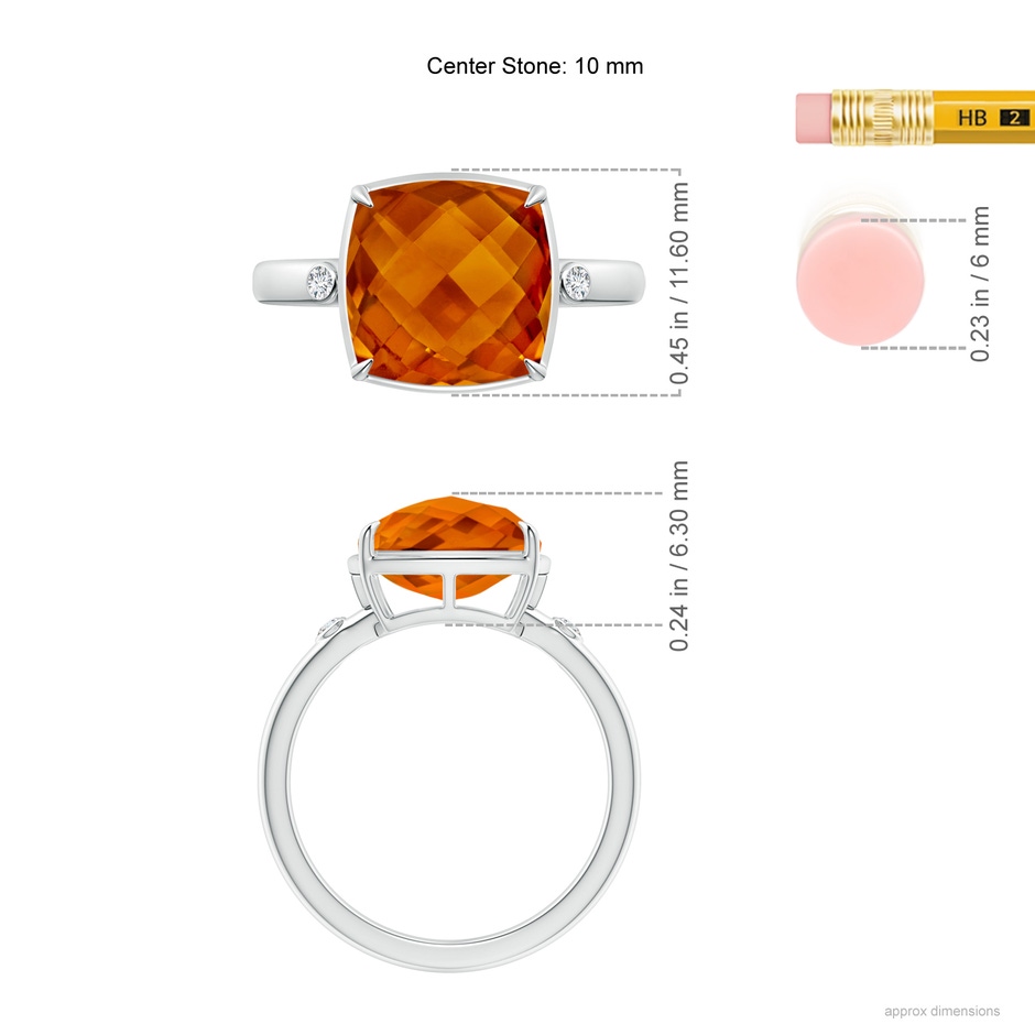10mm AAAA Cushion Citrine Cocktail Ring with Bezel Diamonds in White Gold ruler