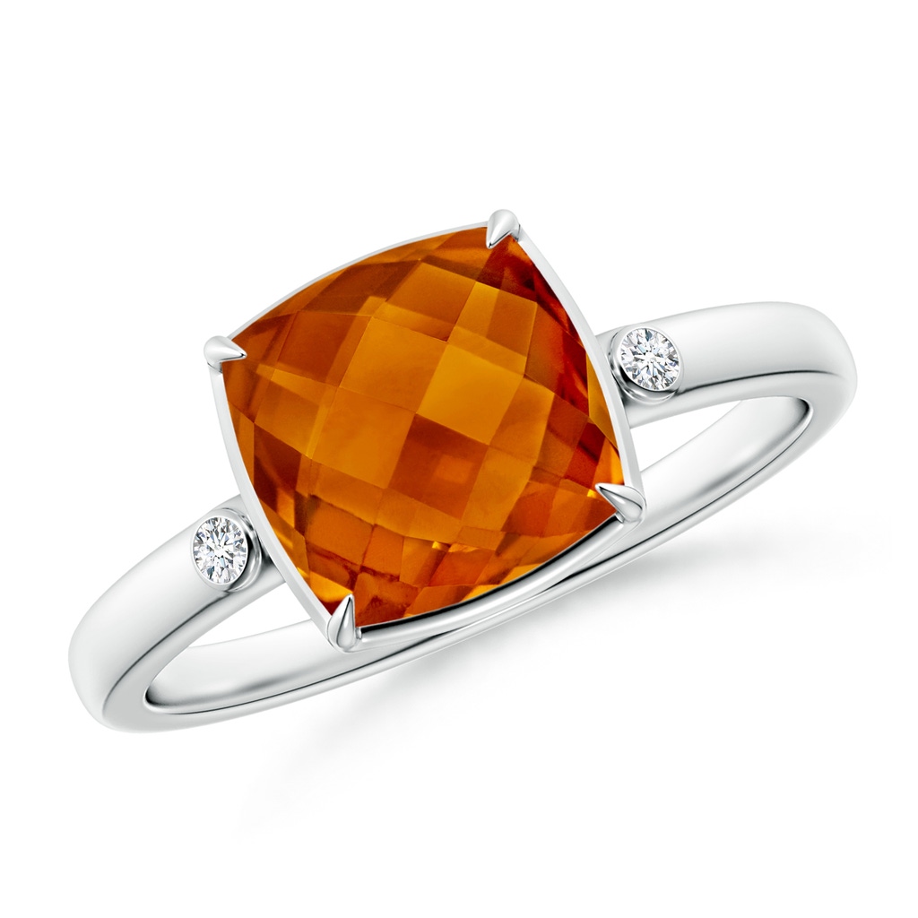 8mm AAAA Cushion Citrine Cocktail Ring with Bezel Diamonds in P950 Platinum 